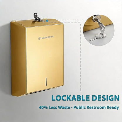 Commercial Paper Towel Dispenser Gold - Multifold Paper Towel Dispenser Wall Mount, High Capacity Stainless Steel Tissue Holder, Suitable for Bathrooms and Public Places - Image 5