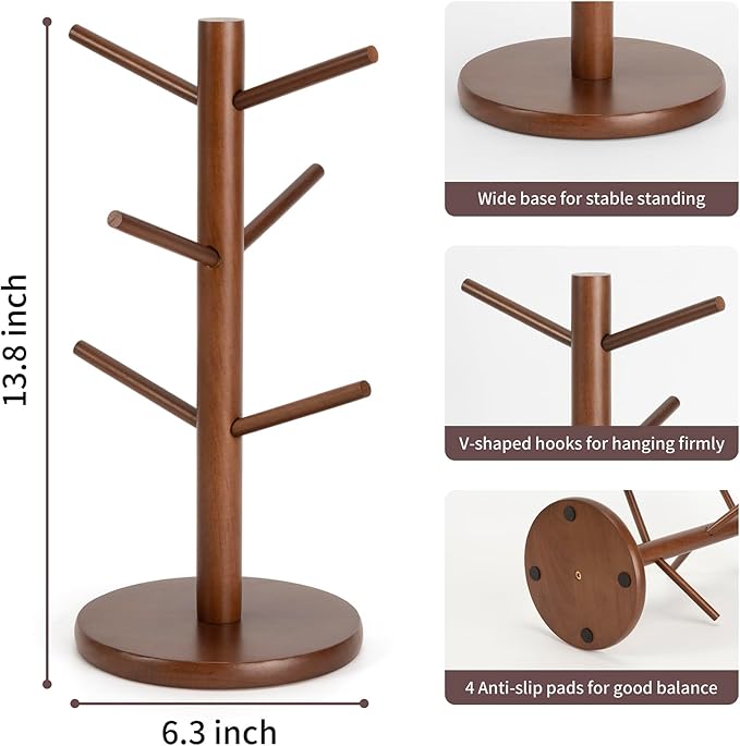 MyLifeUNIT Mug Holder Tree, Coffee Cup Holder with 6 Hooks (Brown) - Image 7