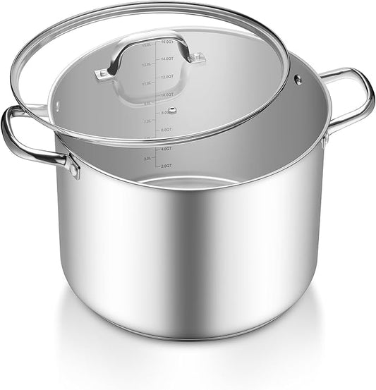 TeamFar 16QT Stock Pot, Stainless Steel Stockpot Large Induction Cooking Pot with Lid & Tri-ply Bottom, for Soup Seafood Cooking, Sauce Canning, Non Toxic & Heavy Duty, Various Stovetops Suitable by TeamFar