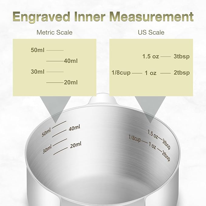2PCS 1/4Cup (60ml, 2oz) Single Measuring Cup, Etched Inner Scale Stainless Steel Measure Scoop, Metric and US Measurement, Dishwasher Safe - Image 3