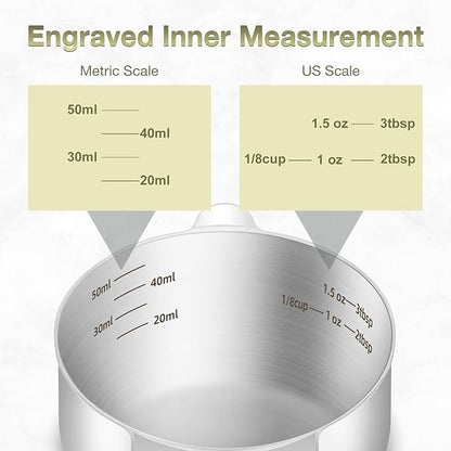 2PCS 1/4Cup (60ml, 2oz) Single Measuring Cup, Etched Inner Scale Stainless Steel Measure Scoop, Metric and US Measurement, Dishwasher Safe - Image 3