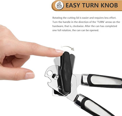 Can Opener Manual Heavy Duty - Hand Held Strong Can Openers for Seniors with Oversized Turn Knob, Soft Grip Sharp Blade, Solid Steel Hand Manual Can Open for Kitchen & Camping