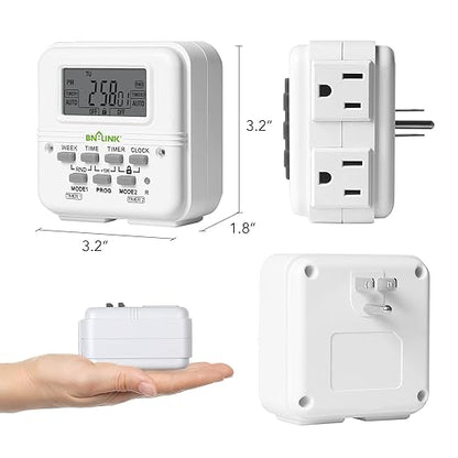 BN-LINK Indoor Digital Light Timer, 7 Day Programmable Plug with 2 Independent 3-Prong Outlets, for Lamps, Fans, 2 On/Off Settings, 1 Pack, 15A/1875W, ETL Listed - Image 8
