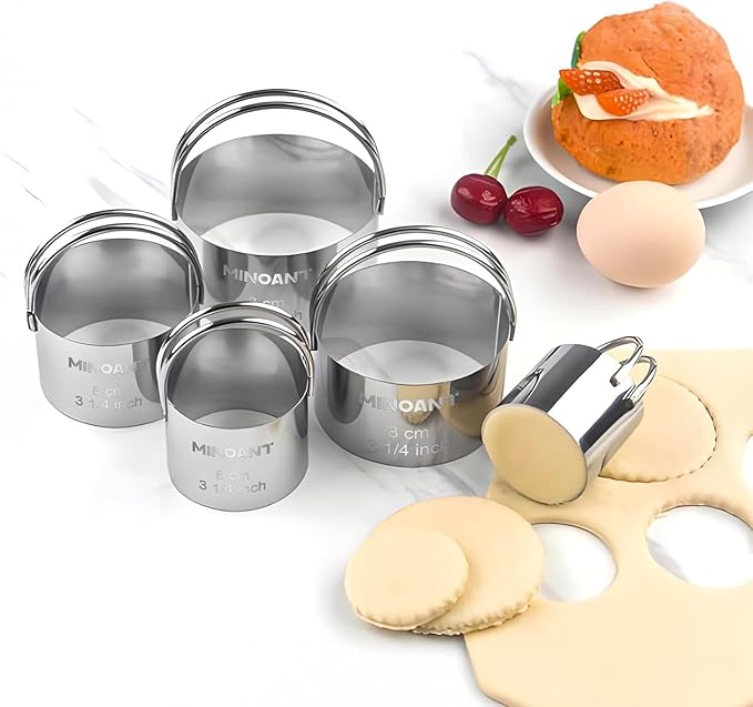 Round Cookie Cutters with Handle - Donut Hole Cookie Biscuit Cutter Set(5 Pieces/Set), Stainless Steel Circle Cutters Donut Cutter Mold Tool with Ring for Baking, Biscuits, Cakes, Sandwiches - Image 3