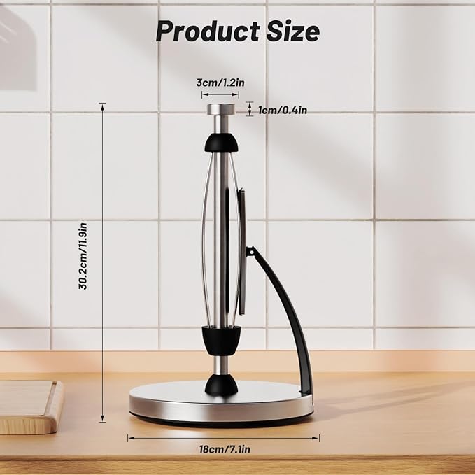 VEHHE Paper Towel Holder Countertop, Paper Towel Holder with Spring Activated Arm and Damping Effect, Simply Tear Paper Towel Stand for Bathroom and Kitchen (Silver) - Image 3