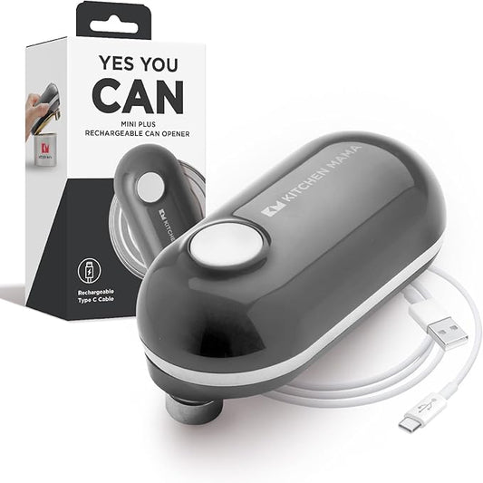 Kitchen Mama Mini Plus Rechargeable Electric Can Opener: USB-C Charging, Hands-Free, Auto Stop, Compact, Cordless, Smooth Edge - Perfect for Seniors with Arthritis, Home, and Travel (Metal Gray)