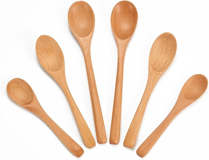 6 Piece Small Wooden Spoons Set - Premium Beech Wood Spoons in 3 Sizes (4.9", 5.9", 7.1") for Honey, Tea, Coffee, Multi-Purpose Mini Teaspoons Utensils for Ice Cream and Soup by Unknown