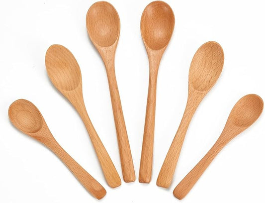 6 Piece Small Wooden Spoons Set - Premium Beech Wood Spoons in 3 Sizes (4.9", 5.9", 7.1") for Honey, Tea, Coffee, Multi-Purpose Mini Teaspoons Utensils for Ice Cream and Soup by Unknown