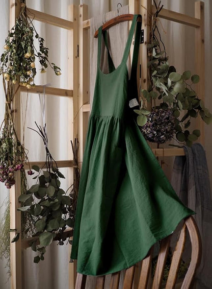 Uaussi Cotton Linen Apron Cross Back Work Apron for Women with Pockets Pinafore Dress X Cross Halter Apron for Chef Gardening - Image 2
