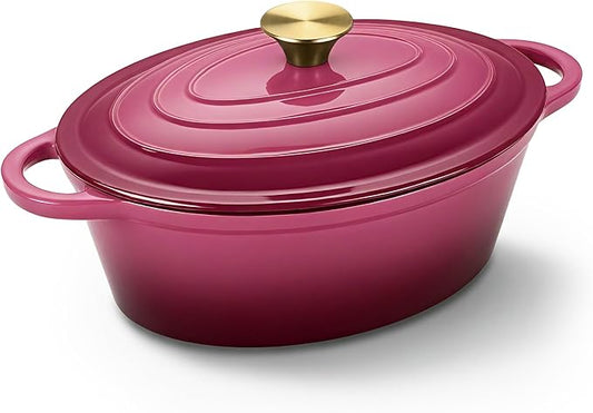 Oval Dutch Oven for Bread Baking, 4.5 Quart Non Stick Enameled Cast Iron Dutch Oven Pot with Lid, Oven Safe Oval Casserole with Lid up to 500°F for Baking, Braising, Stews, Roasting, Rose