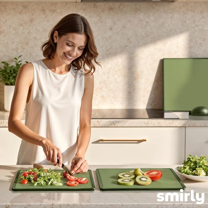 SMIRLY Plastic Cutting Board Set With Holder, Dishwasher Safe Plastic Cutting Boards Set for Kitchen, Cutting Boards for Kitchen - Plastic Chopping Board Set - Image 6