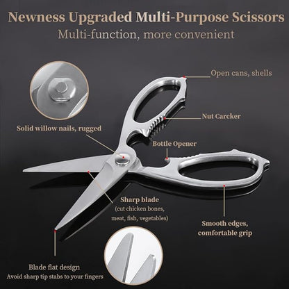 Newness Multi-Purpose Kitchen Scissors, Premium Stainless Steel Solid Kitchen Shears for Can Opener, Walnut Cracker, Heavy Duty Poultry Scissors with Sharp Blade for Cutting Turkey, Chicken, Bones - Image 5