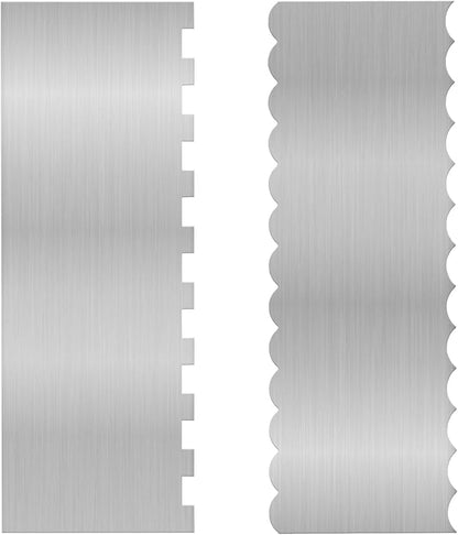 2 Pieces 8.7 Inche Stainless Steel Cake Scraper Double Sided Patterned Edge Stripe Edge Smoother Frosting Scraper Cake Decorating Cake Decorating Comb Cake Scraper For Butter Cream Mousse(2, 2) by starfa+lab