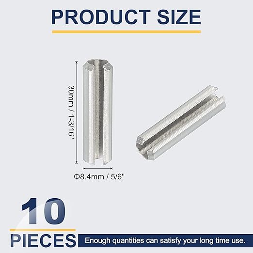 PATIKIL Slotted Spring Pin, 10 Pcs 5/16" x 1-3/16" (8.4mm x 30mm) 304 Stainless Steel Split Roll Pins Spring Dowel for Home Improvement Automotive Machine Repair, Silver