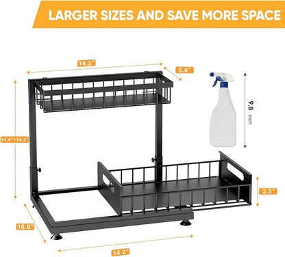 Saydear Under Sink Organizer Storage 2-Tier Premium Metal Pull-Out Kitchen Cabinet Organizer with Sliding Drawer, Height Adjustable, Heavy Duty for Kitchen & Bathroom Organizers 1 Pack Black - Image 8