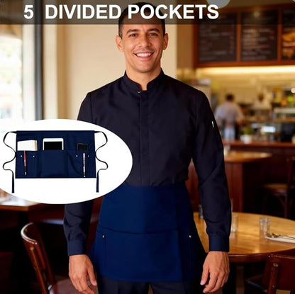 TiwerlfeServer Waist Aprons with 5 Pockets - 11.5 Inch Waterdrop & Oil Resistant Waitress Waiter Half Apron