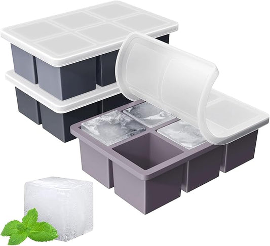 Large Ice Cube Tray for Whiskey: FDDBI Big Square Ice Cube Maker for Cocktail - 3Pack Silicone Old Fashioned Ice Cube Trays - 2inch Huge Cubed Ice Trays for Whisky by FDDBI