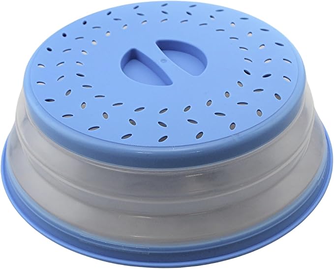 Dependable Industries' 2-in-1 Collapsible Microwave Splatter Guard Cover & Vegetable Washing Colander: The Ultimate Space-Saving Kitchen Essential (Blue)
