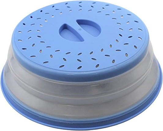 Dependable Industries' 2-in-1 Collapsible Microwave Splatter Guard Cover & Vegetable Washing Colander: The Ultimate Space-Saving Kitchen Essential (Blue)