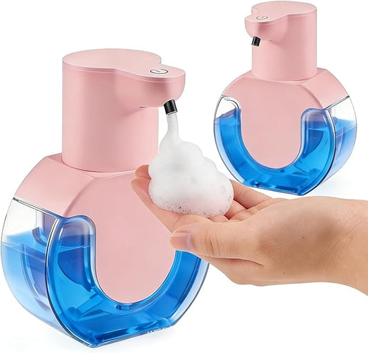 2Pack Automatic Soap Dispenser Touchless, Rechargeable Foaming Soap Dispenser,15oz/420ml Smart Hand Soap Dispensers,4-Level Adjustable,Wall Mount for Bathroom Kitchen Dish Soap(Pink, Foam) by Unknown