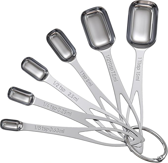 6PCS Narrow Measuring Spoons Set, Stainless Steel Measuring Spoon Fits in Spice Jars, Metal Teaspoon Measuring Spoons, Rectangular Tablespoon, Long Measuring Spoons for Dry & Liquid Ingredients by CreateHarmonyWithYourPet
