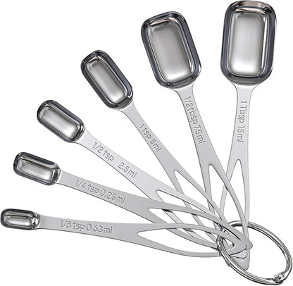 6PCS Narrow Measuring Spoons Set, Stainless Steel Measuring Spoon Fits in Spice Jars, Metal Teaspoon Measuring Spoons, Rectangular Tablespoon, Long Measuring Spoons for Dry & Liquid Ingredients by CreateHarmonyWithYourPet