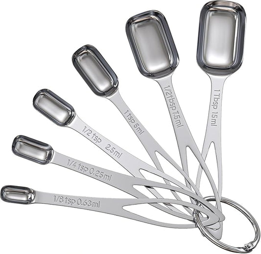 6PCS Narrow Measuring Spoons Set, Stainless Steel Measuring Spoon Fits in Spice Jars, Metal Teaspoon Measuring Spoons, Rectangular Tablespoon, Long Measuring Spoons for Dry & Liquid Ingredients by CreateHarmonyWithYourPet