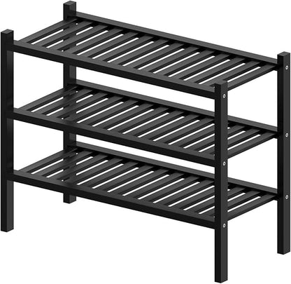 ROMGUAR CRAFT 3 Tier (Thick) Bamboo Shoe Rack for Entryway, Small Wood Shoe Shelf Storage Organizer for Closet, Shoe Stand for Hallway, Stackable and Sturdy 27"x12"x21" Black - Image 7