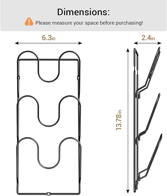 ORDORA 2 Pack Pot Lid Organizer Rack for Cabinet Door, 6-Tier Pot Lid Holders inside Cabinet, No Drilling Adhesive Wall Door Mounted Rustproof Pots and Pans Cover Organizers for Kitchen Storage, Black - Image 5