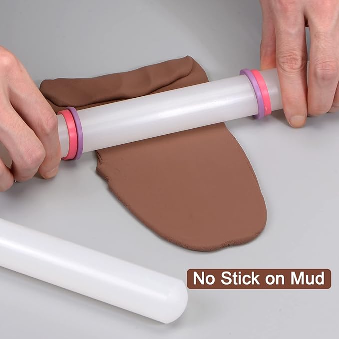 HARFINGTON 13 Inch x 0.98 Inch PP Plastic Non-Stick Fondant Rolling Pin - Dough Roller for Cookie, Pastry, Pizza, Clay - Kitchen Decorating Tools