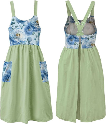 Uaussi Cotton Linen Apron Cross Back Work Apron for Women with Pockets Pinafore Dress X Cross Halter Apron for Chef Gardening by Uaussi