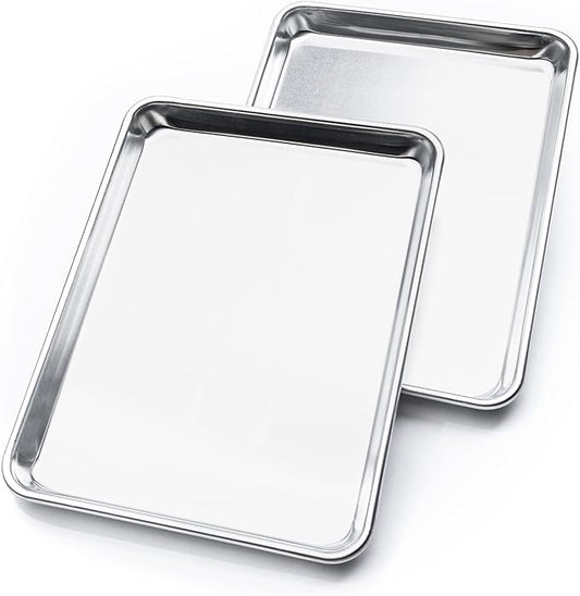 KITCHENATICS Quarter Sheet Baking Pans, 1060 Solid Aluminum Cookie Sheet Set - Oven Safe, Nonstick, Rimmed Cooking Trays, 1/4 Baking Sheets for Oven, Roasting, Baking - 9.6" x 13" IN, Set of 2