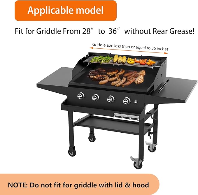Universal Wind Guard and Warming Rack Set for Griddle From 28" to 36" with Front Grease, Wind Screen and Cooking Grid for Griddle without a Hood, Griddle Parts for Blackstone and Other Griddles
