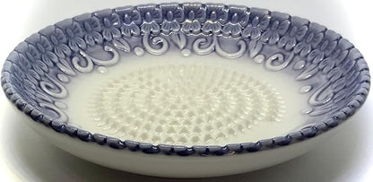 BonCera, All-in-one Premium Ceramic Garlic Grater Plate 4-Piece Set - Purple Embossed Design and Style - For Garlic, Ginger, Chocolate, and more! - Comes with 5.25" Plate, Peeler, Brush, and Stand - Image 4
