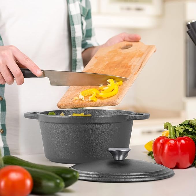 COMMERCIAL CHEF 3.4 Quart Cast Iron Dutch Oven with Dome Lid and Handles - Image 5