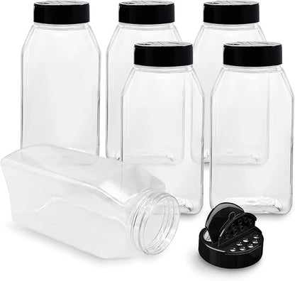ROYALHOUSE 6 PACK 32 Oz with Black Cap, Plastic Spice Jars Bottles Containers, Perfect for Storing Spice, Herbs and Powders, Lined Cap, Safe Plastic, PET, BPA free, Made in the USA by RoyalHouse