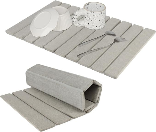 Large Stone Dish Drying Mat for Kitchen Counter, Eco-friendly, Instant Drying Pad,Diatomaceous Earth Water Absorbing Mat, Foldable and Super Absorbent Dish Drying Stone Mat, 24"×16", Warm Gray by Unknown