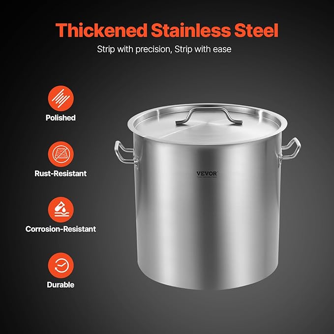 VEVOR Stainless Steel Stockpot, 53 Quart Large Cooking Pots, Cookware Sauce Pot with Lid, and Handle, Heavy Duty Commercial Grade Stock Pot, Sanding Treatment, for Large Groups Events Silver - Image 3