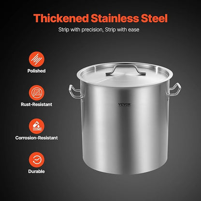 VEVOR Stainless Steel Stockpot, 53 Quart Large Cooking Pots, Cookware Sauce Pot with Lid, and Handle, Heavy Duty Commercial Grade Stock Pot, Sanding Treatment, for Large Groups Events Silver - Image 3
