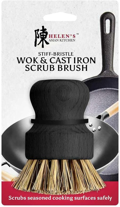 Helen’s Asian Kitchen Wok and Cast Iron Scrub Brush, Natural Stiff-Union Bristles