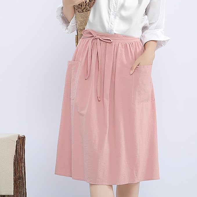 Cotton Linen Half Apron for Women Vintage Waist Apron Ruffle Plain Bright Color for Cooking Painting Artwork