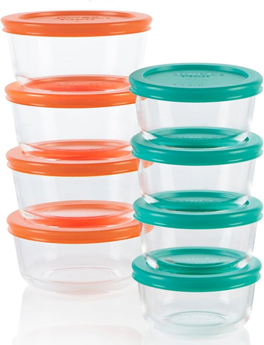 Pyrex Simply Store (8-Pack) Small Glass Food Storage Containers Set, (1 & 2 Cup) Meal Prep Containers With Plastic BPA-Free Lids, Dishwasher & Microwave Safe by Pyrex