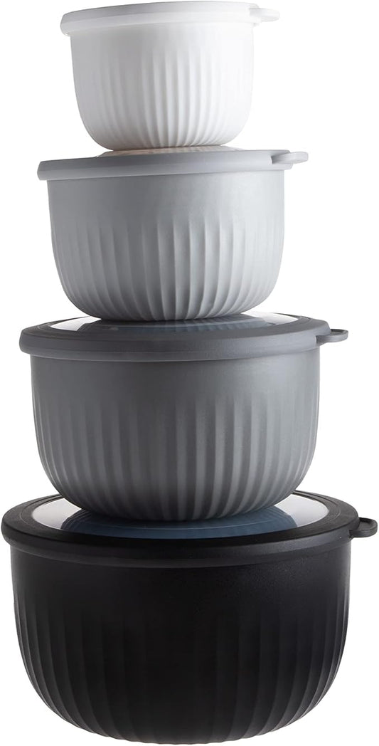 COOK WITH COLOR Prep Bowls with Lids- Wide and Deep Nesting Plastic Small Mixing Bowl Set with Lids, 8 Piece Set - Deep Bowls, Black/White by CookwithColor