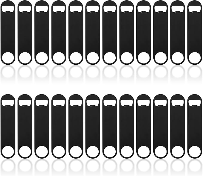 24 Pack Flat Beer Bottle Opener 5 inch Heavy Duty Stainless Steel Flat Bottle Opener Metal Beer Bottle Openers Black Beer Openers for Bartender Kitchen Bar or Restaurant (Black, 5 inch) by Ohiyoo