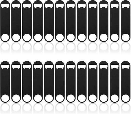 24 Pack Flat Beer Bottle Opener 5 inch Heavy Duty Stainless Steel Flat Bottle Opener Metal Beer Bottle Openers Black Beer Openers for Bartender Kitchen Bar or Restaurant (Black, 5 inch) by Ohiyoo