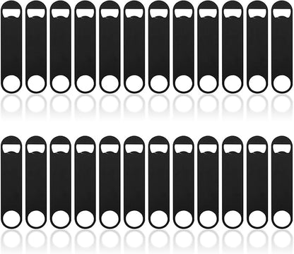 24 Pack Flat Beer Bottle Opener 7 inch Heavy Duty Stainless Steel Flat Bottle Opener Metal Beer Bottle Openers Black Beer Openers for Bartender Kitchen Bar or Restaurant (Black, 7 inch) by Ohiyoo
