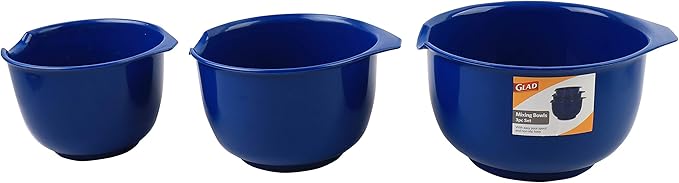 Glad Mixing Bowls with Pour Spout, Set of 3 Nesting Design Saves Space Non-Slip, BPA Free, Dishwasher Safe Plastic Kitchen Cooking and Baking Supplies, Blue - Image 5