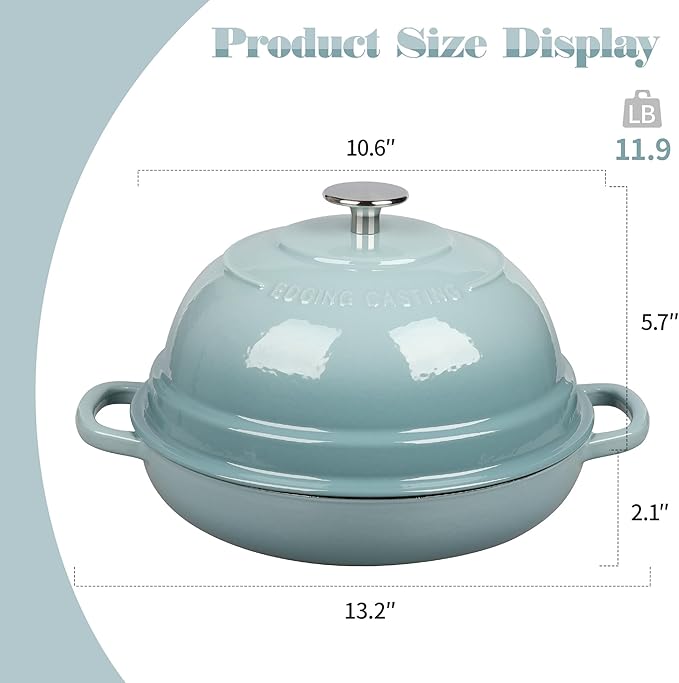 EDGING CASTING Enameled Cast Iron Dutch Oven Pot with Lid, Round Bread Oven for Homemade Sourdough Bread Baking, 6 Quart, Seasalt - Image 4