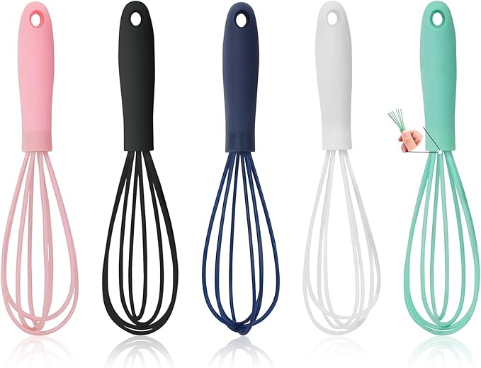 5 Pcs Silicone Mini Whisk - Stainless Steel Dough Whisk, Non Stick Hand Tiny Balloon Wire Whisk, Milk Egg Frother for Blending, Whisking, Beating, Stirring, Baking by NCAM