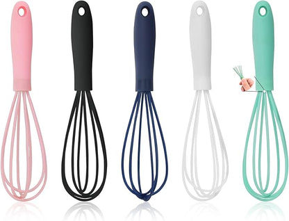 5 Pcs Silicone Mini Whisk - Stainless Steel Dough Whisk, Non Stick Hand Tiny Balloon Wire Whisk, Milk Egg Frother for Blending, Whisking, Beating, Stirring, Baking by NCAM